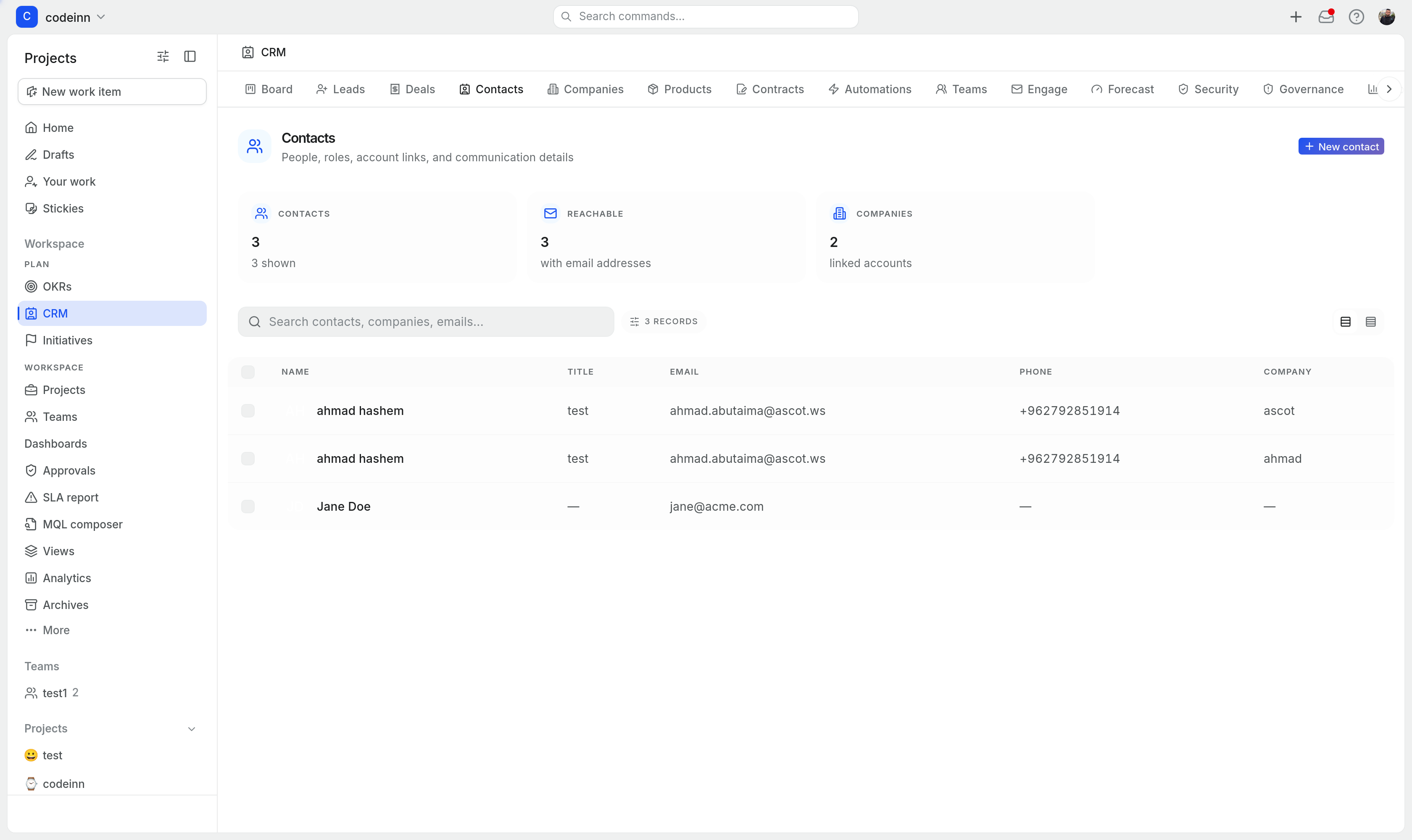 CRM contacts