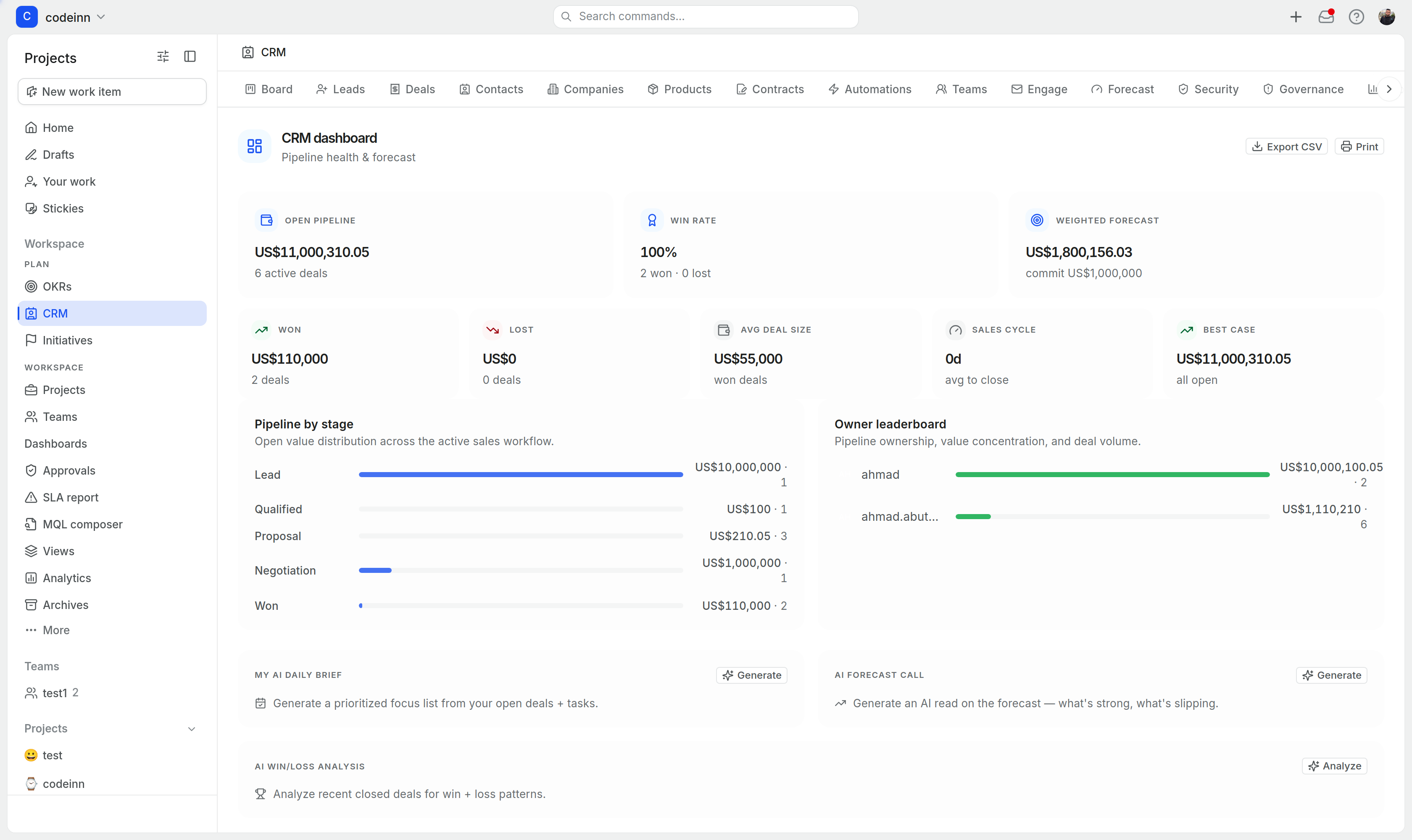Marrinn CRM dashboard